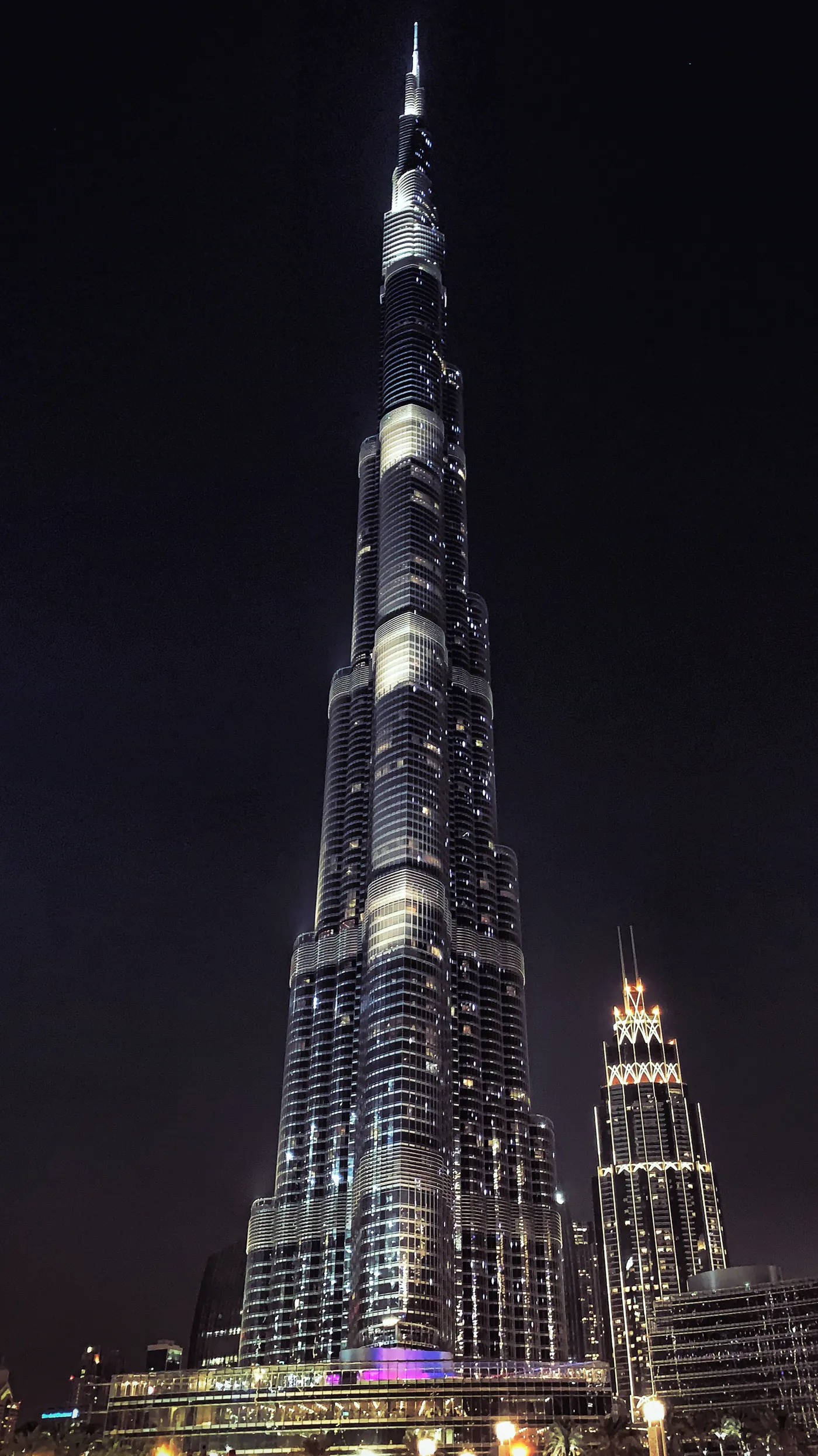 The Burj Khalifa illuminated at night